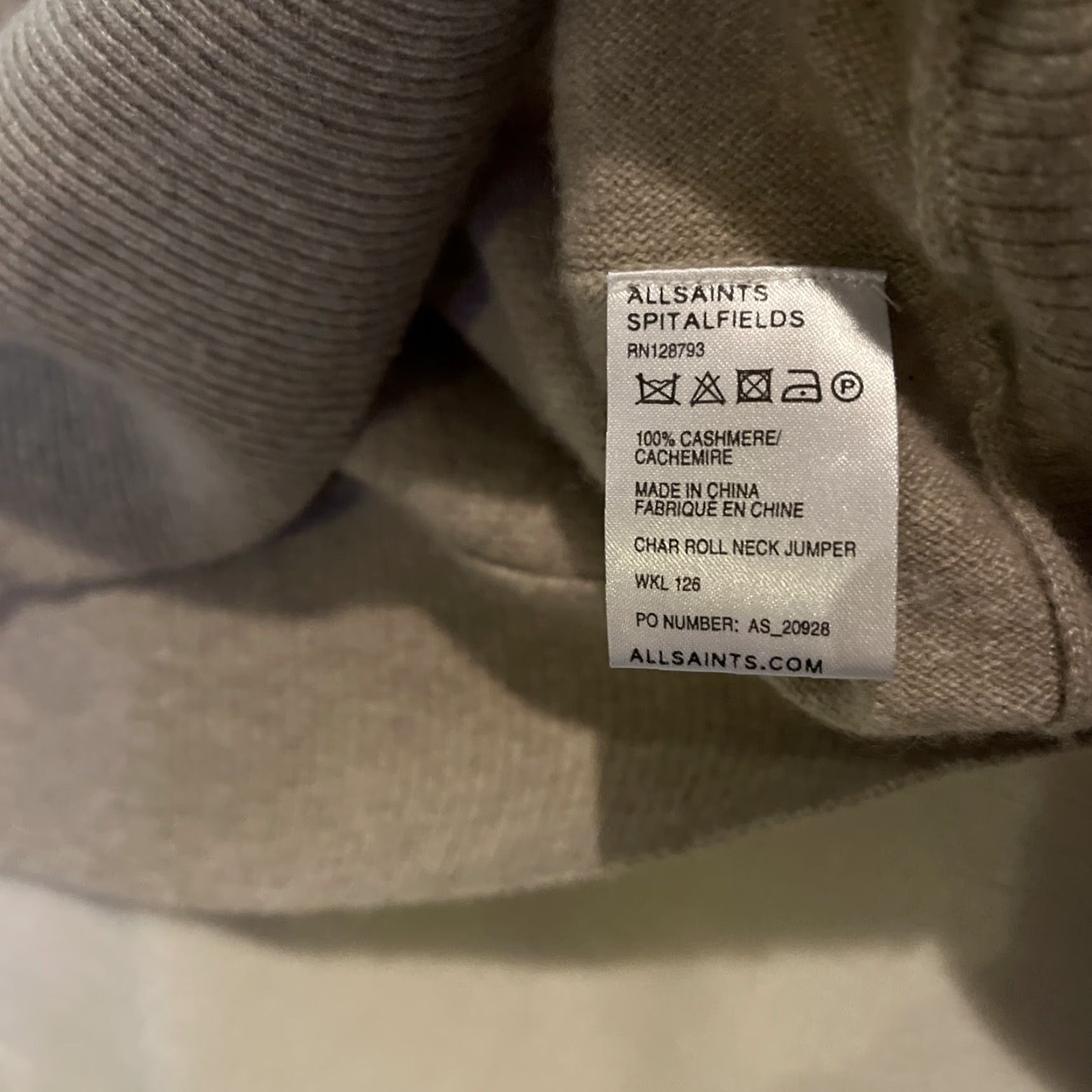 Allsaints ALLSAINTS Spitalfields Women’s Beige 100% Cashmere Roll Neck Sweater US 2 UK6 Size XS / US 0-2 / IT 36-38 - 6 Thumbnail