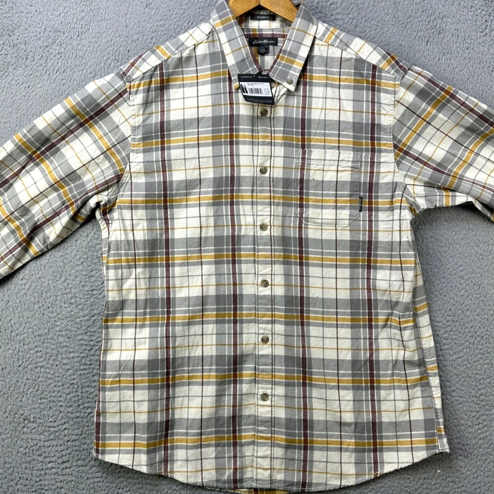 Eddie Bauer Eddie Bauer Mens L Shirt Button-Down Gray Plaid Relaxed Low-Profile Pocket Casual Workwear Fall Spring Men's Size US L / EU 52-54 / 3 - 3 Thumbnail