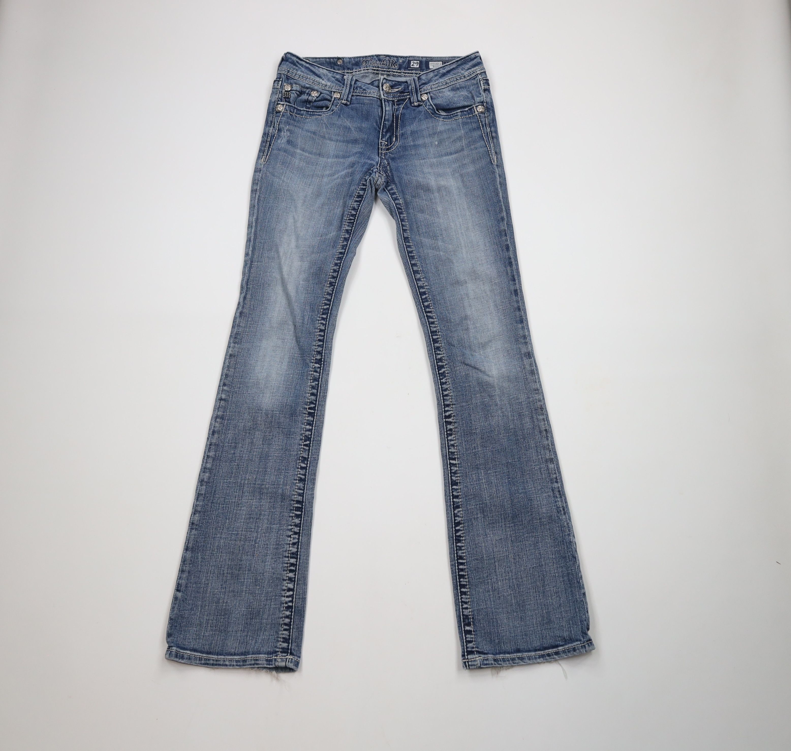 Miss Me × Vintage Miss Me Thick Stitch Flower Fleur de Lis Bootcut Jeans Size 29" - 1 Thumbnail