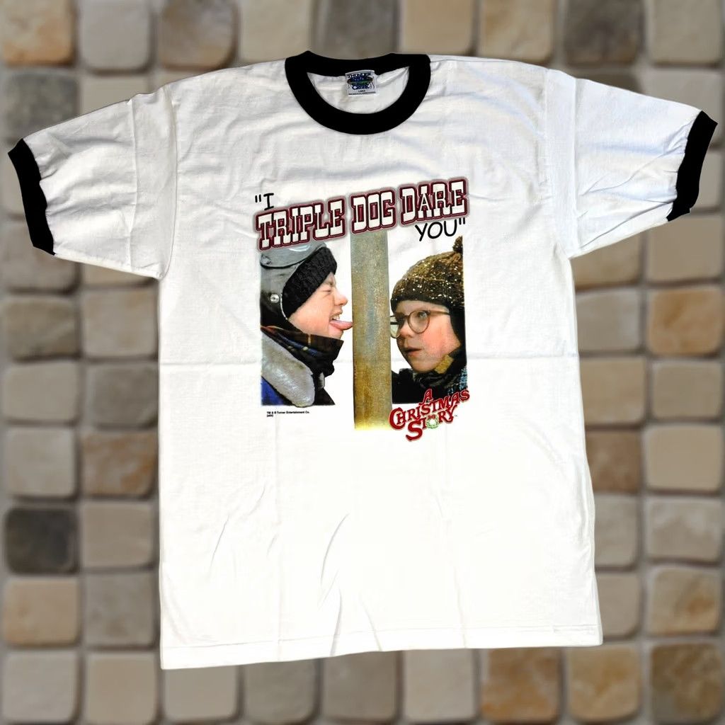 Vintage VINTAGE Thunder Creek T-Shirt Men NOS Christmas Story "I Triple Dog Dare You" Sz L White Size US L / EU 52-54 / 3 - 1 Thumbnail