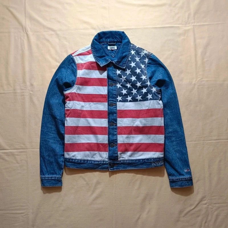 Tommy Hilfiger Tommy Hilfiger Jeans Denim Jacket Trucker USA Flag Size S Size S / US 4 / IT 40 - 6 Thumbnail