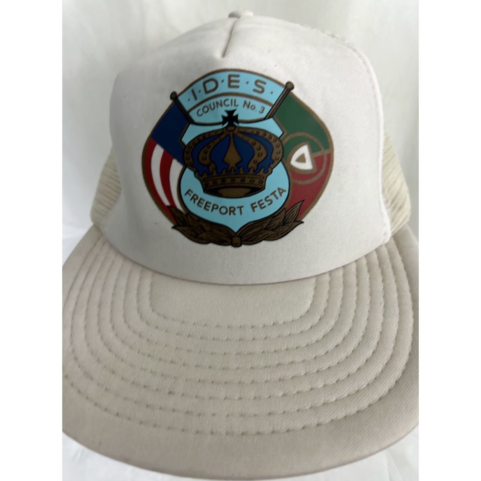Vintage VINTAGE Speedway Trucker Hat White IDES Council No 3 Adjustable Men Adult White Classic Trucker Hat Mens Size ONE SIZE - 3 Thumbnail