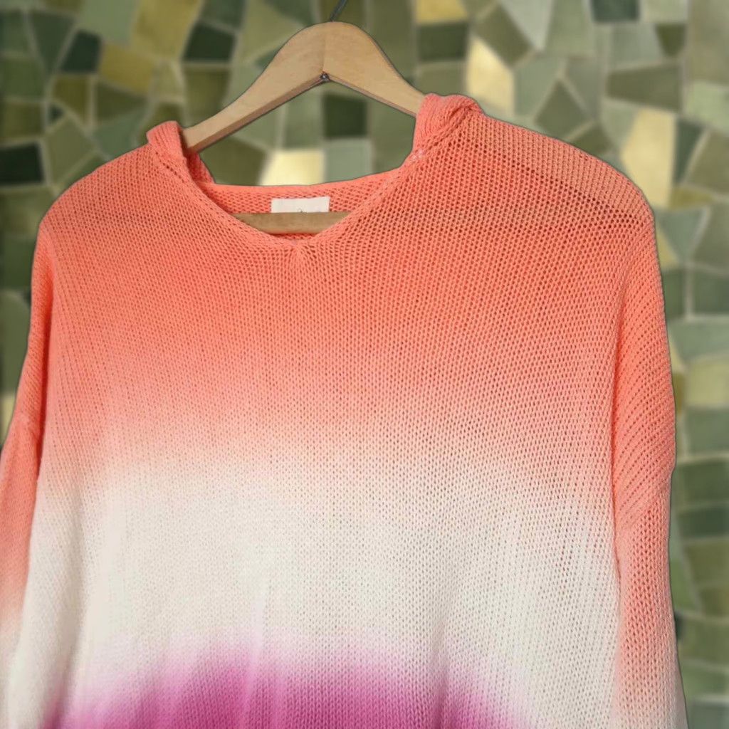 Lou & Grey Lou & Grey coral orange white and purple ombre knit hooded sweater S Women Pullover Long Sleeve Cotton Knit Hooded Casual Size S / US 4 / IT 40 - 1 Thumbnail