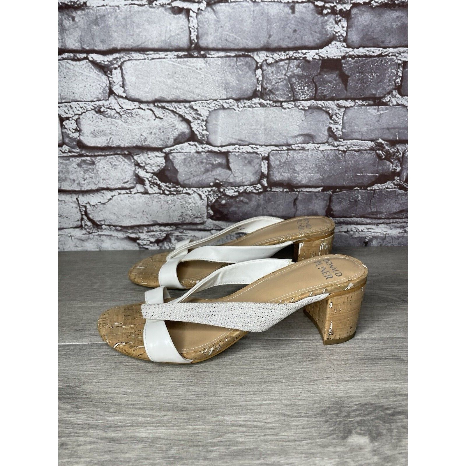 Donald Pliner Donald Pliner OONA White Leather Open Toe Cork Heel Sandals Size US 8 / IT 38 - 1 Thumbnail