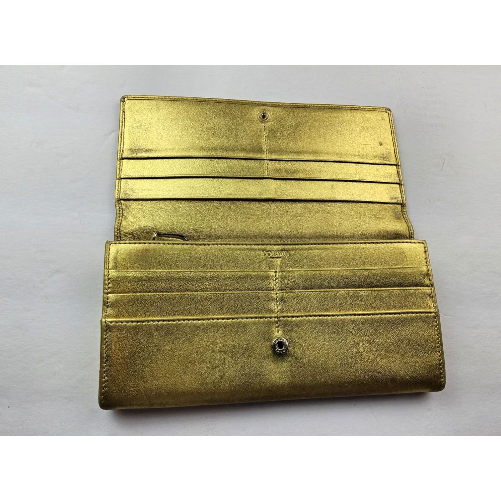 Loewe LOEWE Wallet Metal Gold Leather Snap Full Size Long Wallet Women Gold Leather Snap Wallet Size ONE SIZE - 3 Thumbnail