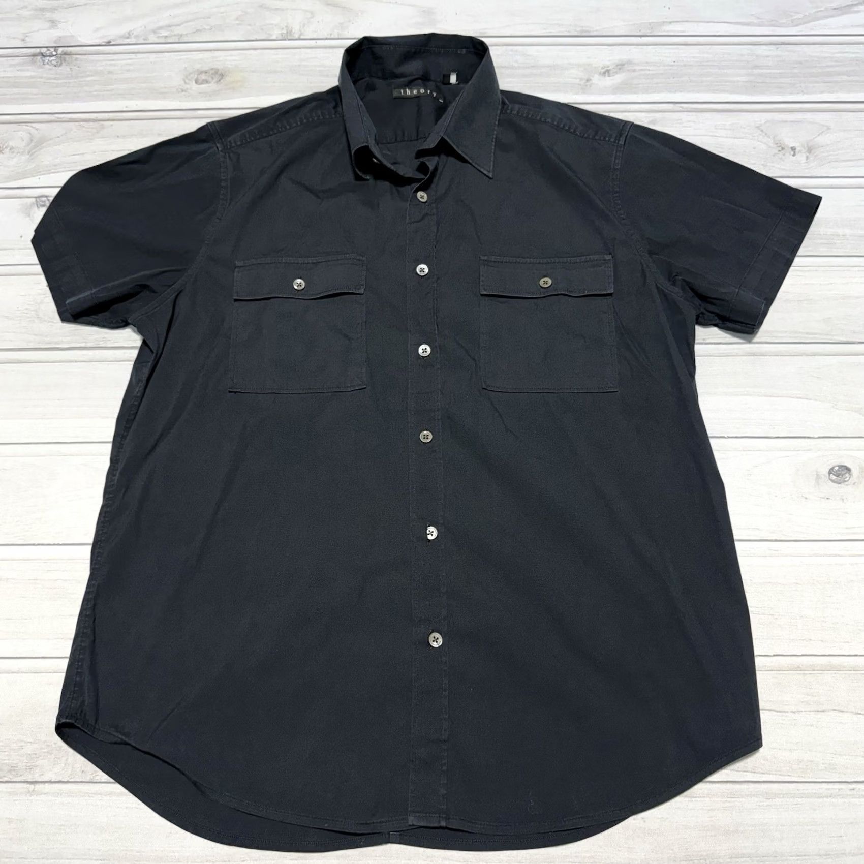 Theory Theory Shirt Mens Large Black Short Sleeve Button Front Pocket Size US L / EU 52-54 / 3 - 2 Thumbnail