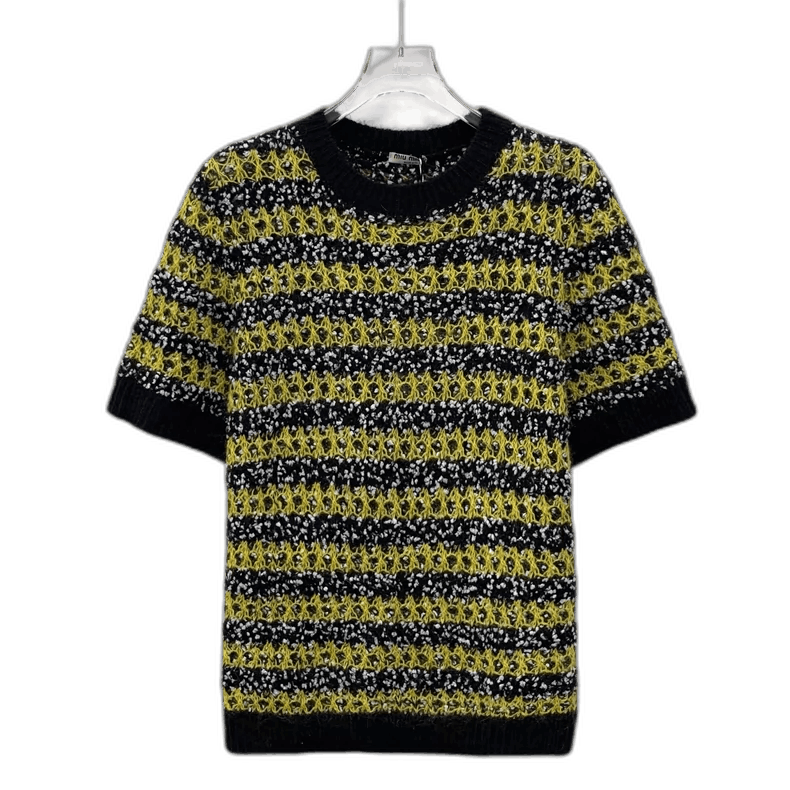 Miu Miu MiuMiu Color Block Short Sleeve Knitted Top Size L / US 10 / IT 46 - 1 Thumbnail