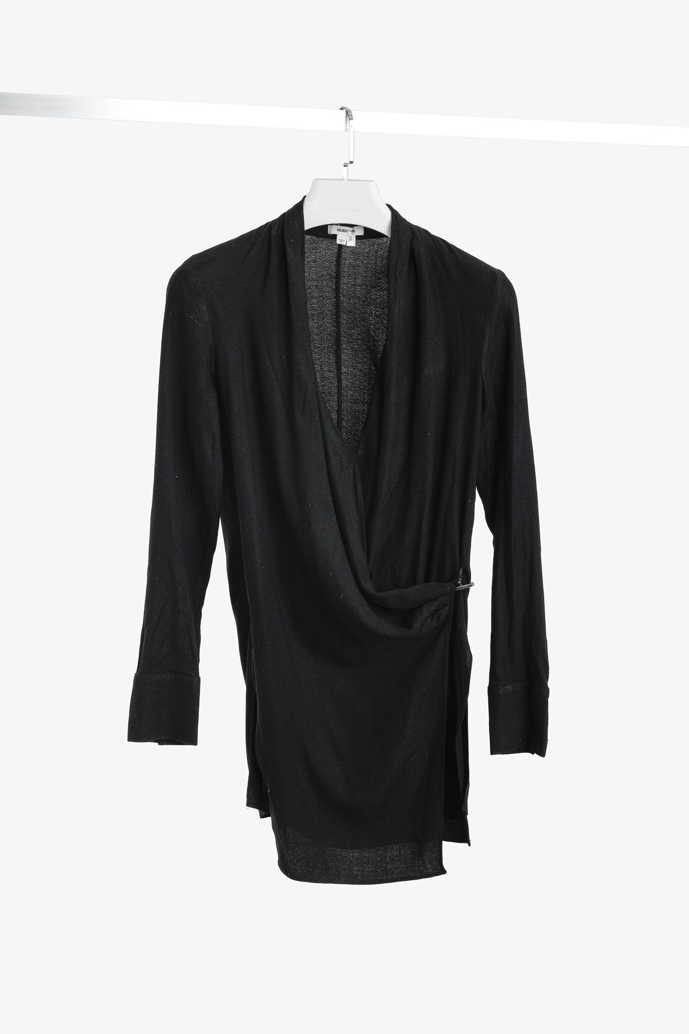 Helmut Lang Helmut Lang Black Fold Over Draped Viscose-Blend Top Size S / US 4 / IT 40 - 1 Thumbnail