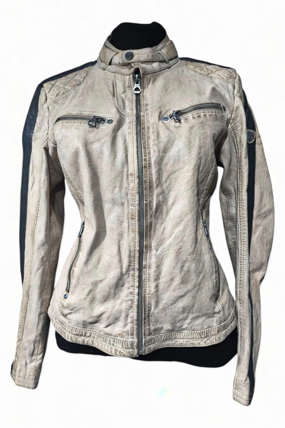 Leather vtg archive beige tan real leather moto racer jacket Size M / US 6-8 / IT 42-44 - 3 Thumbnail
