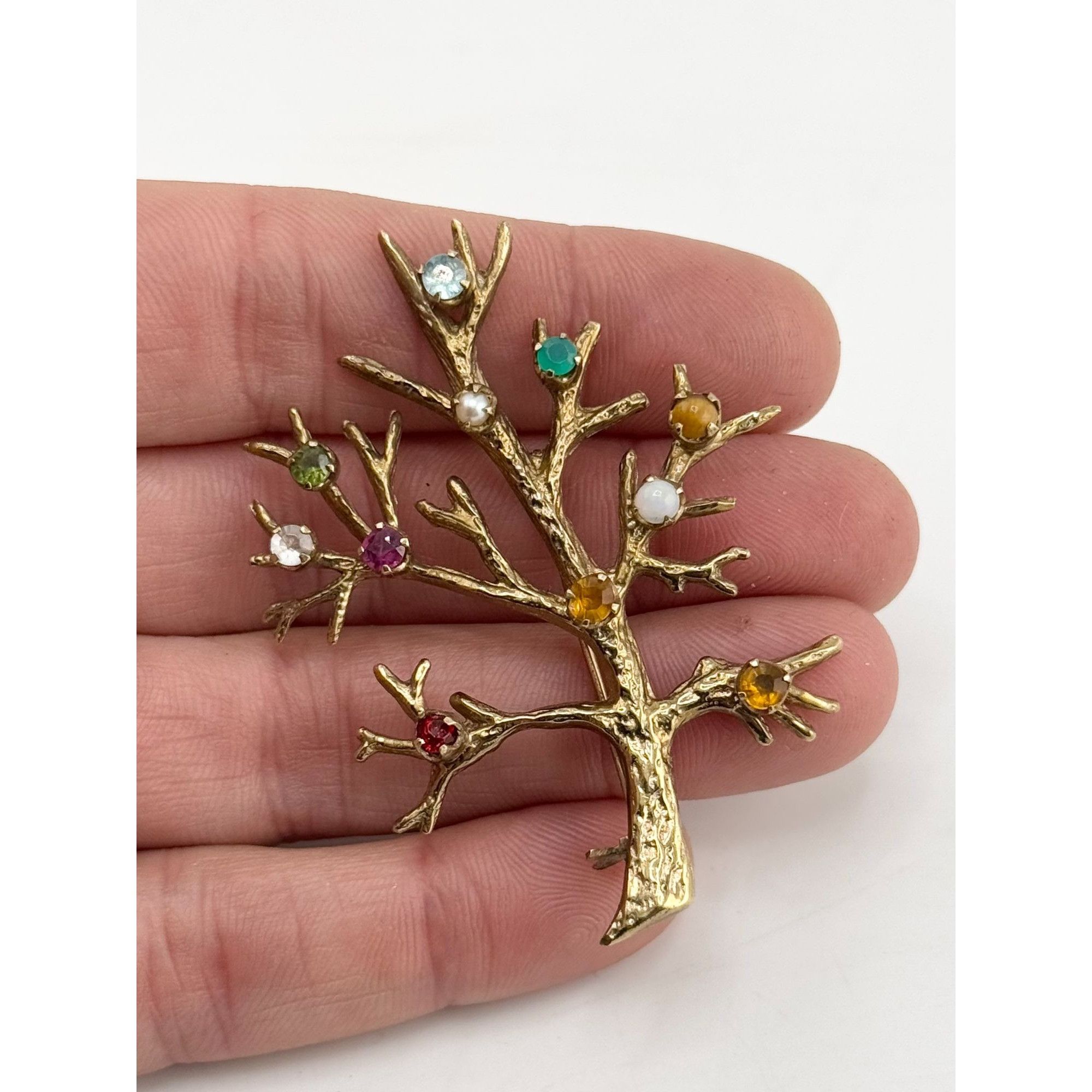 Vintage Vintage glass stone tree of life brooch pin Size ONE SIZE - 4 Thumbnail