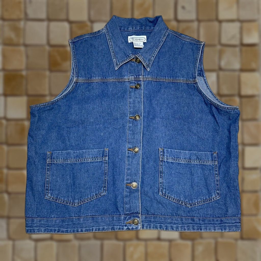 Vintage VINTAGE Bridgewater Blue Jean Vest Women XL Button Up Pockets Cotton Basic Jacket Size 40" / US 18 - 1 Thumbnail