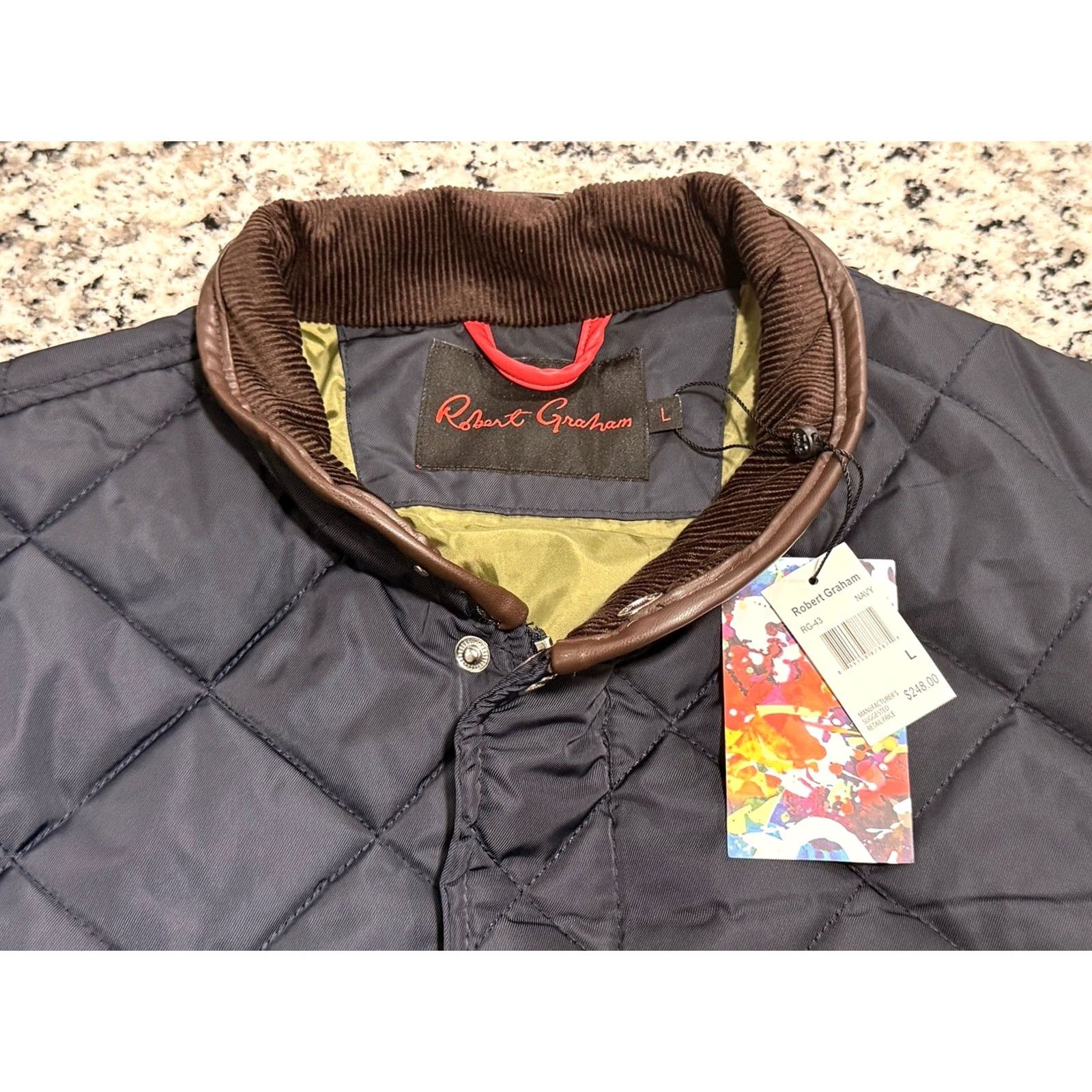 Robert Graham VINTAGE? No. Robert Graham Quilted Field Jacket Navy Blue L Water Repellent NWT Size US L / EU 52-54 / 3 - 6 Thumbnail