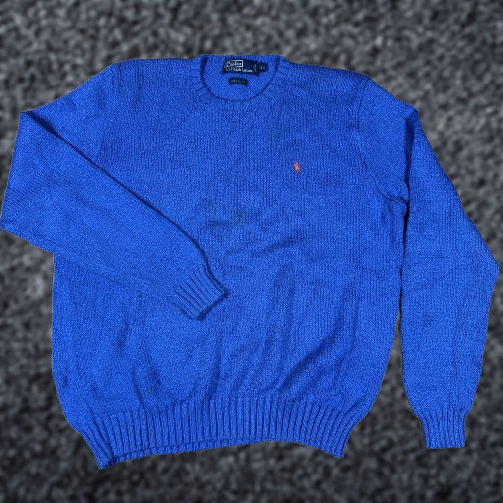 Polo Ralph Lauren VINTAGE Polo Ralph Lauren Sweater Mens XL Blue Crew Neck Cable Knit Cinched Waist Size US XL / EU 56 / 4 - 1 Thumbnail