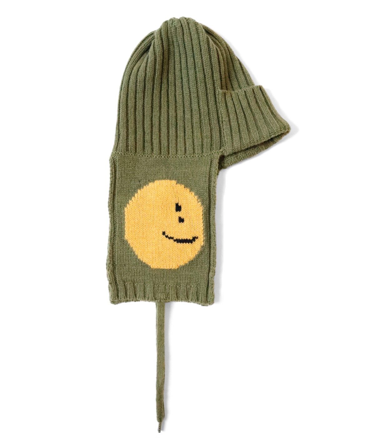 Pre-owned Kapital 5g Wool Profile Rainbowy Smiley Beanie Hat In Khaki