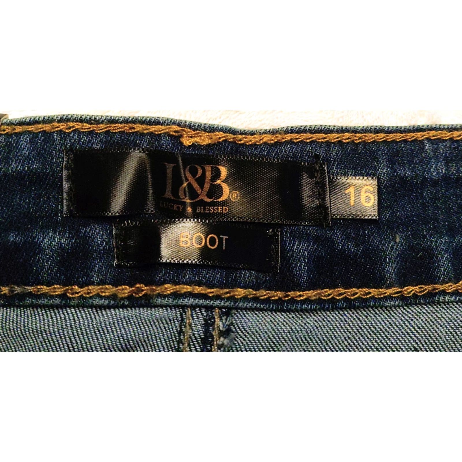 Denime L&B Lucky & Blessed Jeans Bootcut Womens 16 Blue Denim 36x32 M/L Regular Plus Western USA Distressed Pockets 5-Pocket Subtle Stretch NWT Size 38" / US 16 / IT 52 - 5 Thumbnail