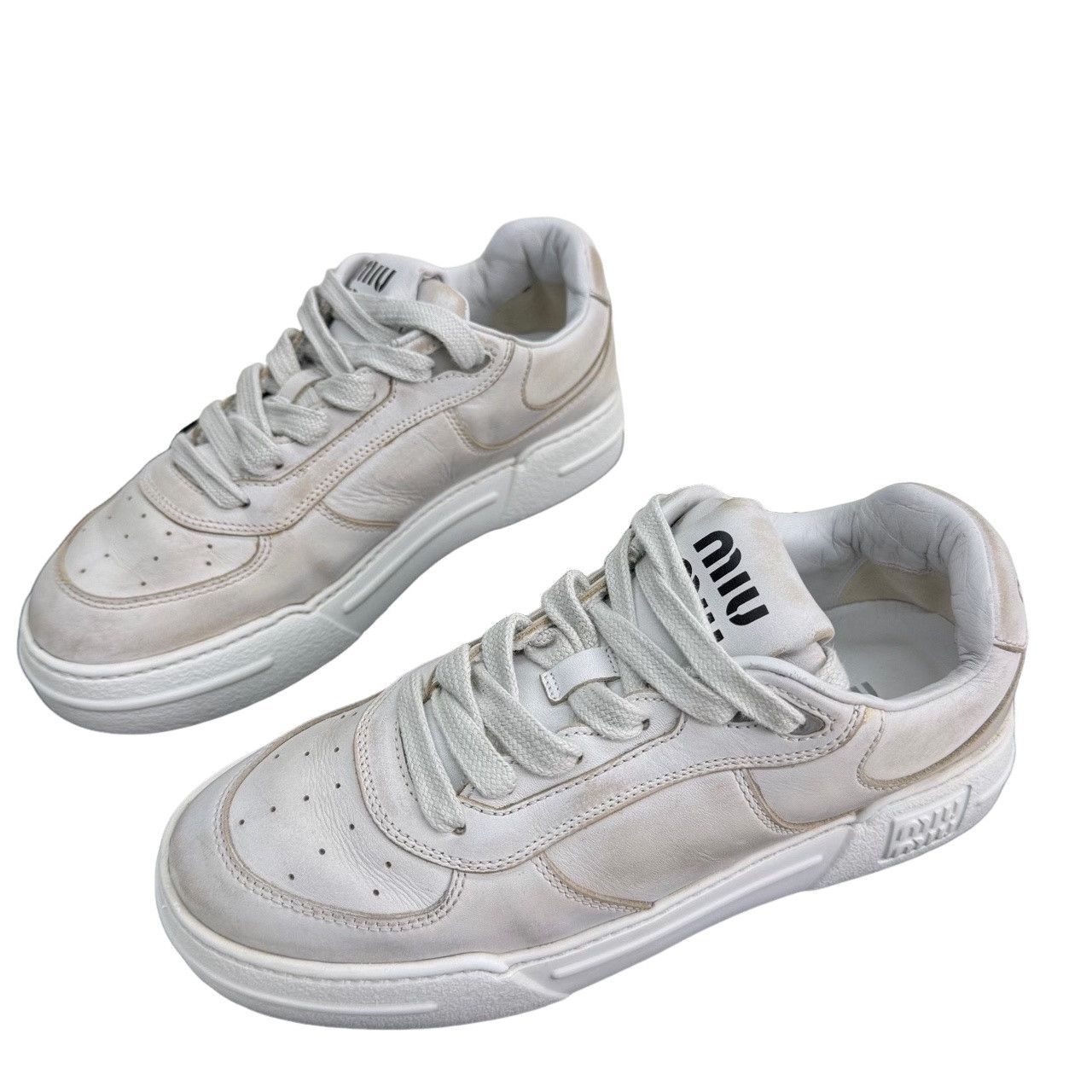 Miu Miu Miu Miu White Leather Low-Top Sneakers Size 38 Size US 8 / IT 38 - 1 Thumbnail