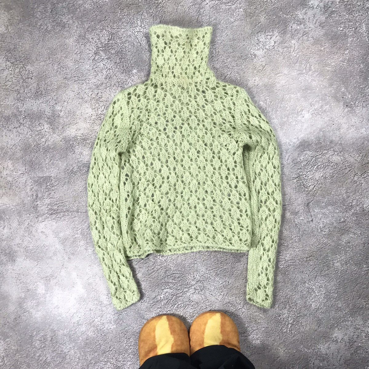 Vintage Vintage Y2K Oversized Knit Sweater Textured Pastel Green Gru Size S / US 4 / IT 40 - 1 Thumbnail