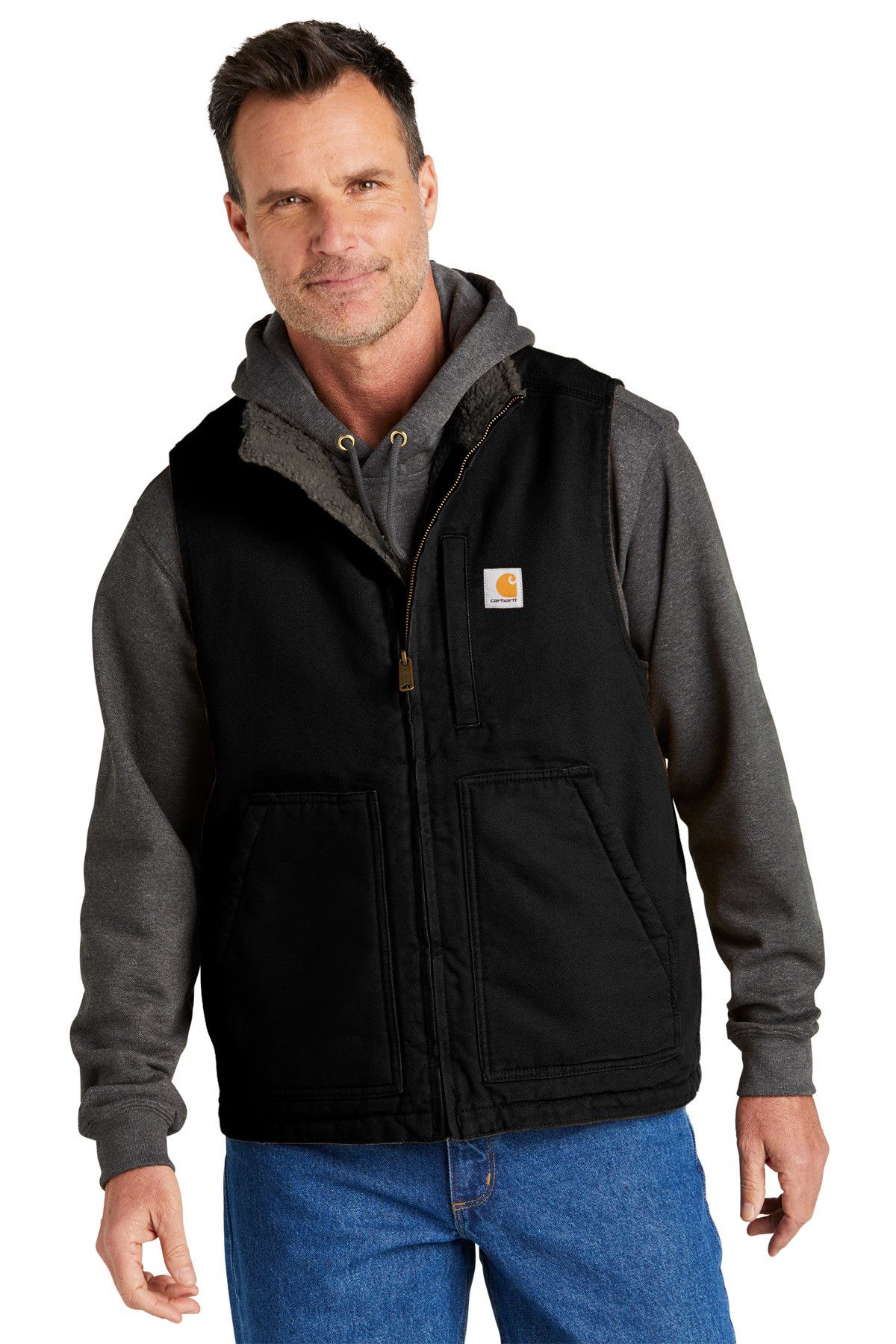 NWT Carhartt Washed Duck Sherpa Lined Loose Fit Black Vest