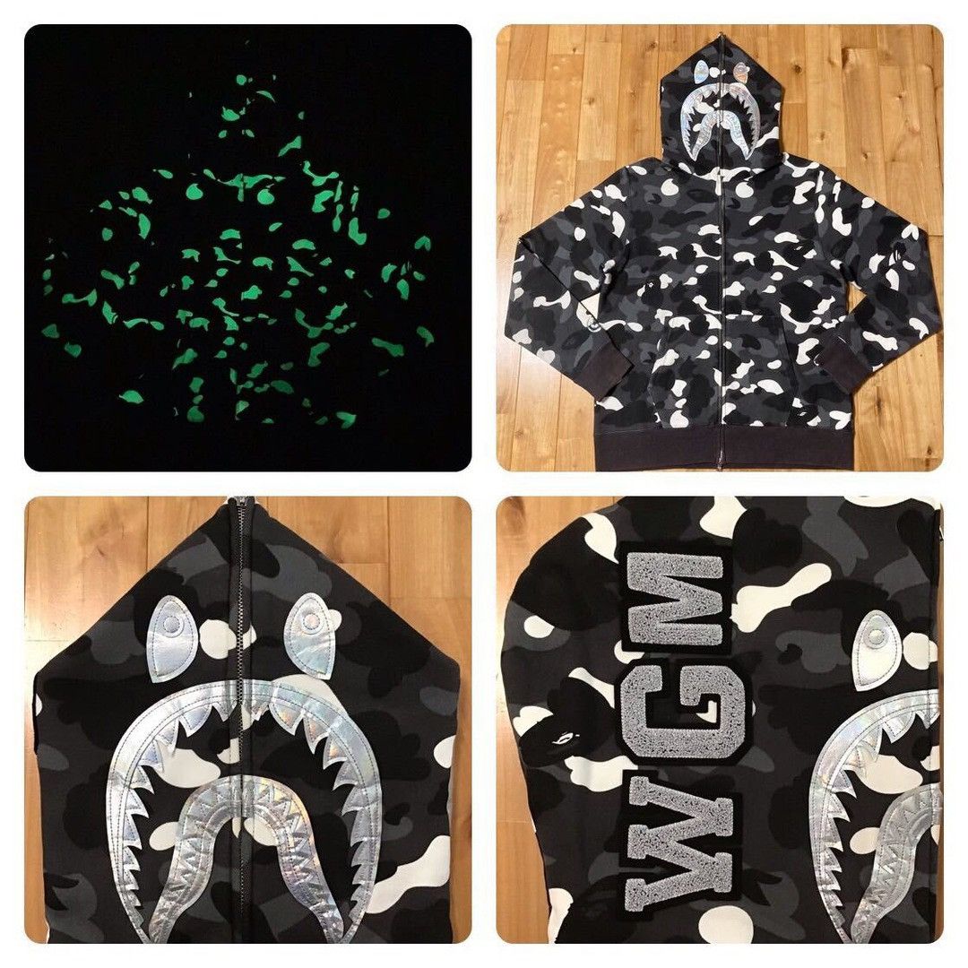 Bape Glow in the dark BAPE City camo shark full zip hoodie APE Grailed