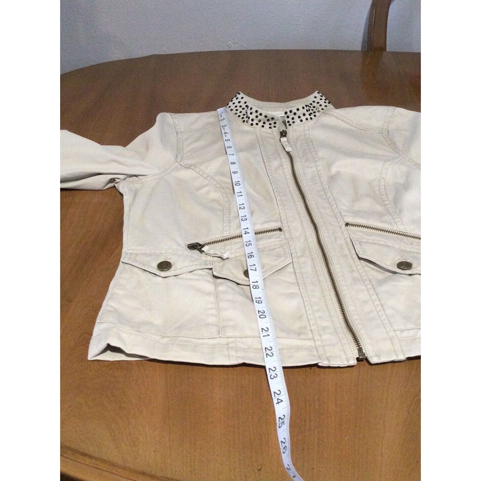 Chicos Chicos Tan Zip Front Rhinestone Collar Cotton Size 1/M Size M / US 6-8 / IT 42-44 - 17 Thumbnail