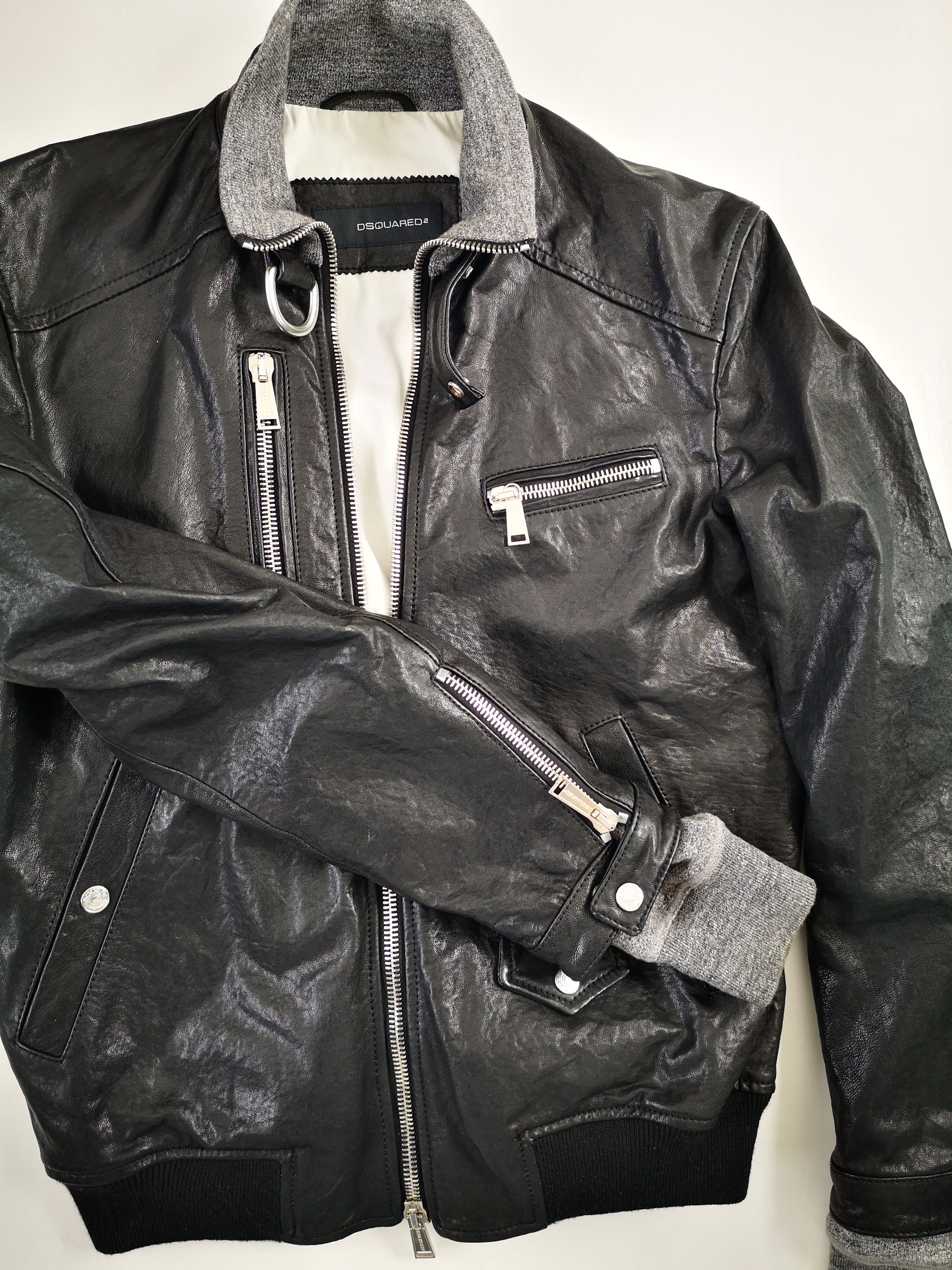 Dsquared2 DSQUARED2 BLACK BIKER LEATHER JACKET GREY SLEEVES SZ. M Size US M / EU 48-50 / 2 - 10 Thumbnail