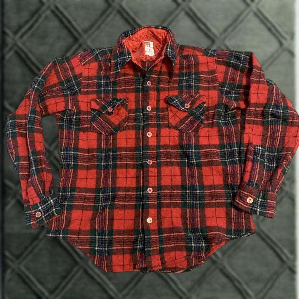 Vintage VINTAGE Montgomery Ward Flannel Shirt Plaid Red Button-Front Mens M Long Sleeve Casual 16-16.5 Tall Large Look Hippy Size US M / EU 48-50 / 2 - 1 Thumbnail