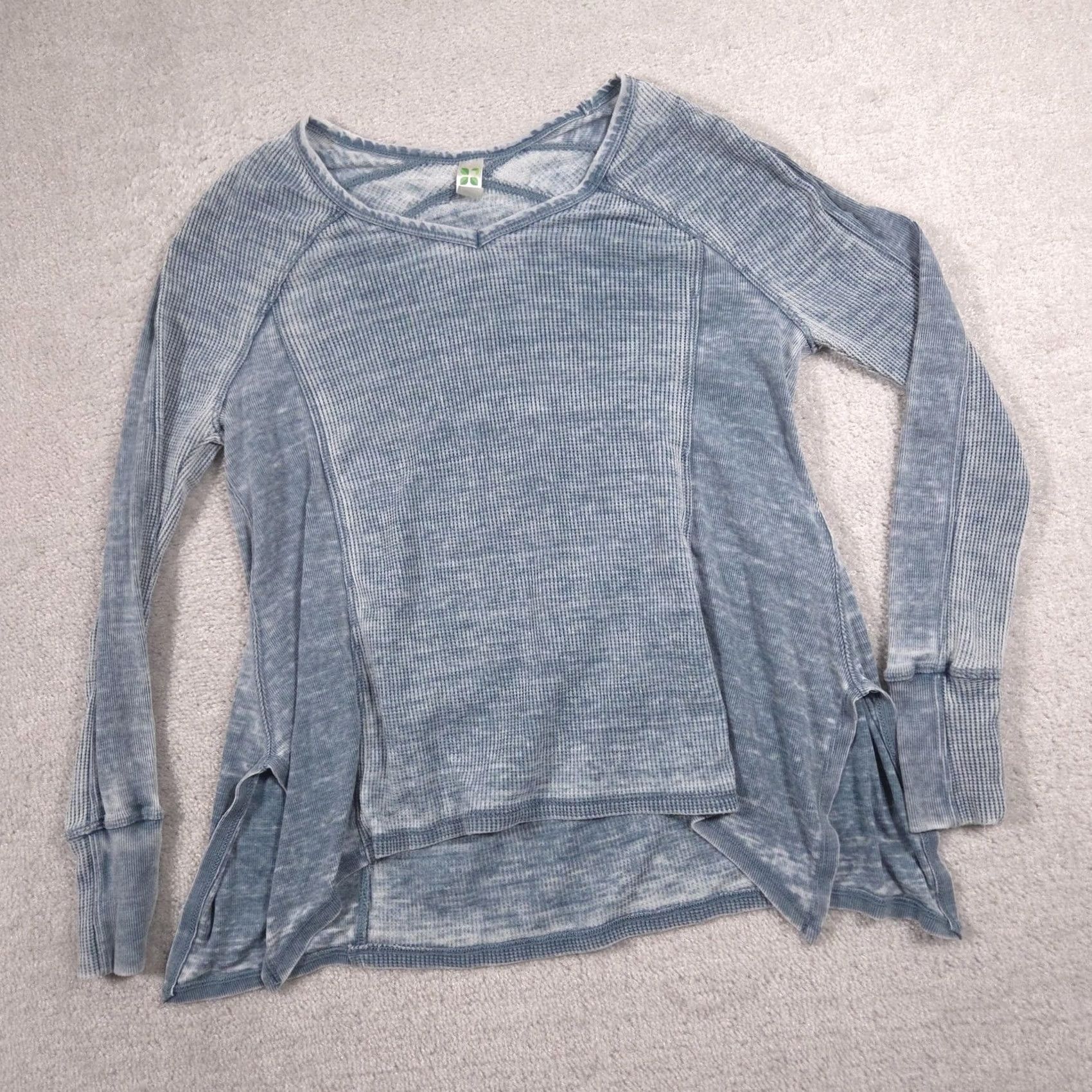 tentree Green Tea Shirt Womens Small Blue Thermal Waffle V Neck Long Sleeve Tunic Top Size S / US 4 / IT 40 - 3 Thumbnail