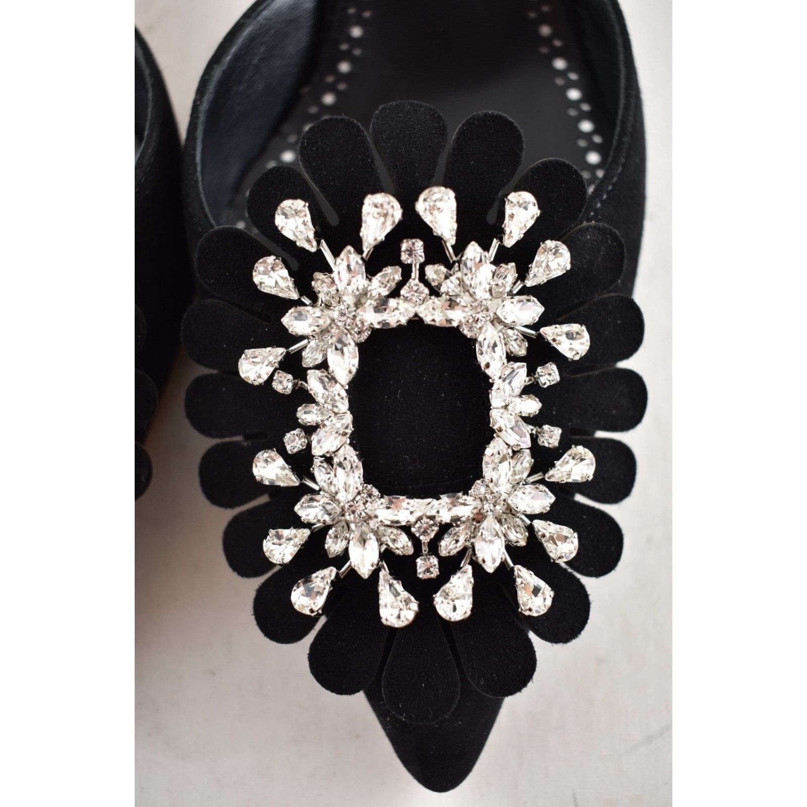 Manolo Blahnik Manolo Blahnik Shogmu 50 Black Suede Jewel Crystal Kitten Size US 7 / IT 37 - 8 Thumbnail