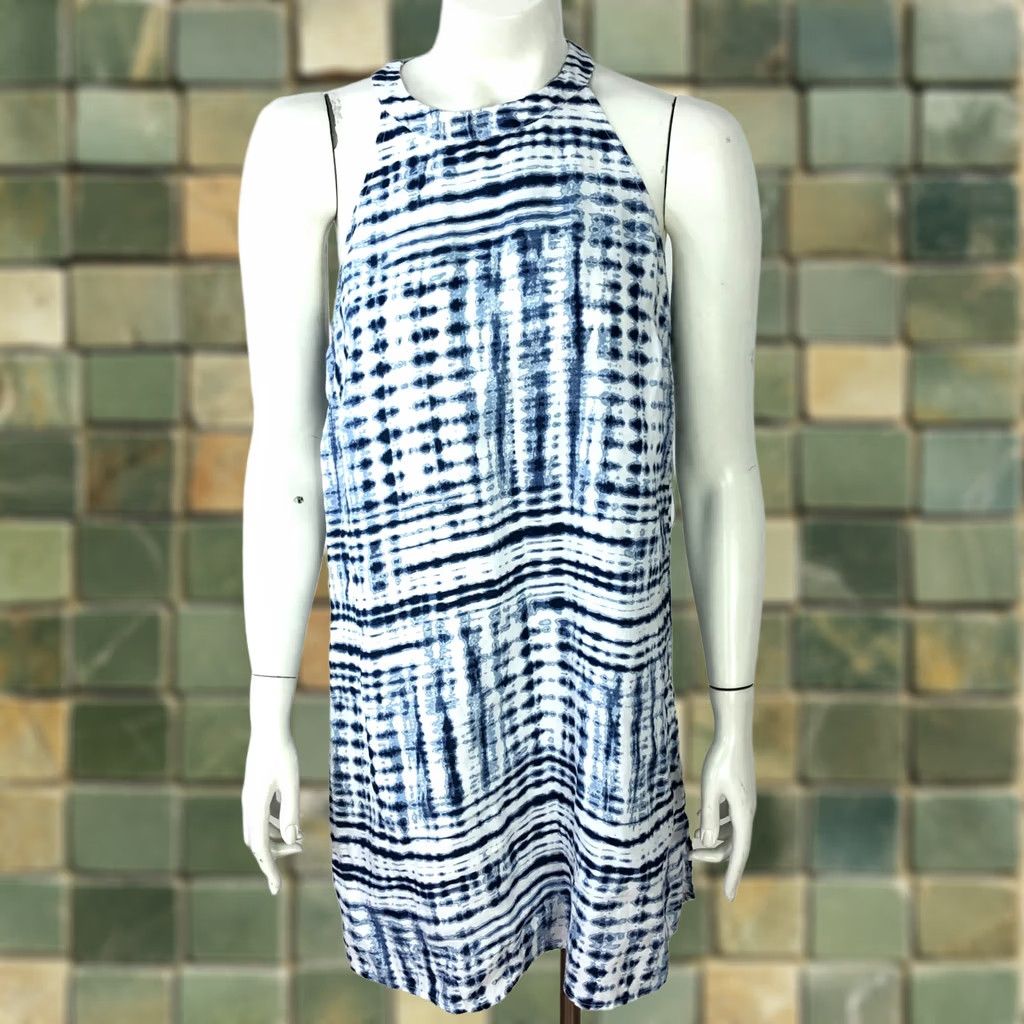 Cynthia Rowley Cynthia Rowley Dress Eyelet Tie Dye 100% Linen Above Knee Blue S Sleeveless A-Line Women Regular Size Small Mint Vintage NoN/A Size S / US 4 / IT 40 - 1 Thumbnail