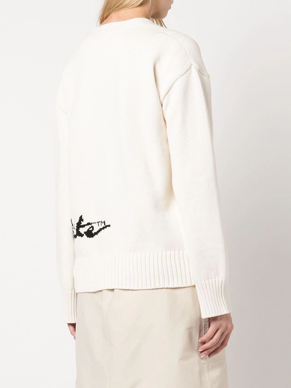 Off-White Ivory Intarsia Logo Knit Cardigan Size L / US 10 / IT 46 - 6 Thumbnail