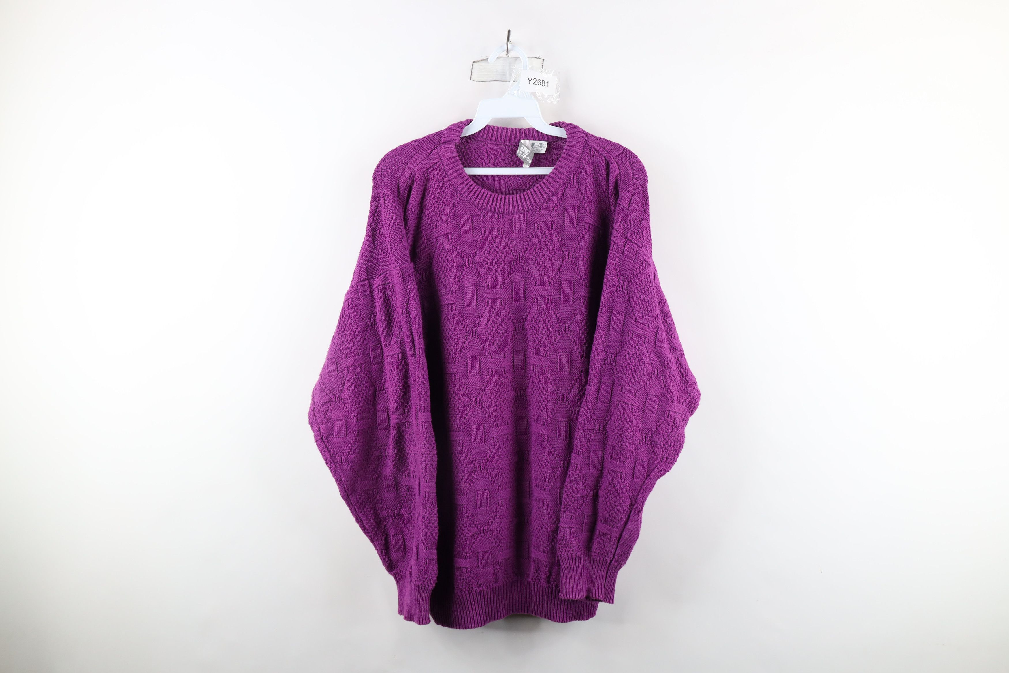 Vintage Vintage 90s Streetwear Cotton Knit Sweater Purple USA Size US L / EU 52-54 / 3 - 1 Thumbnail