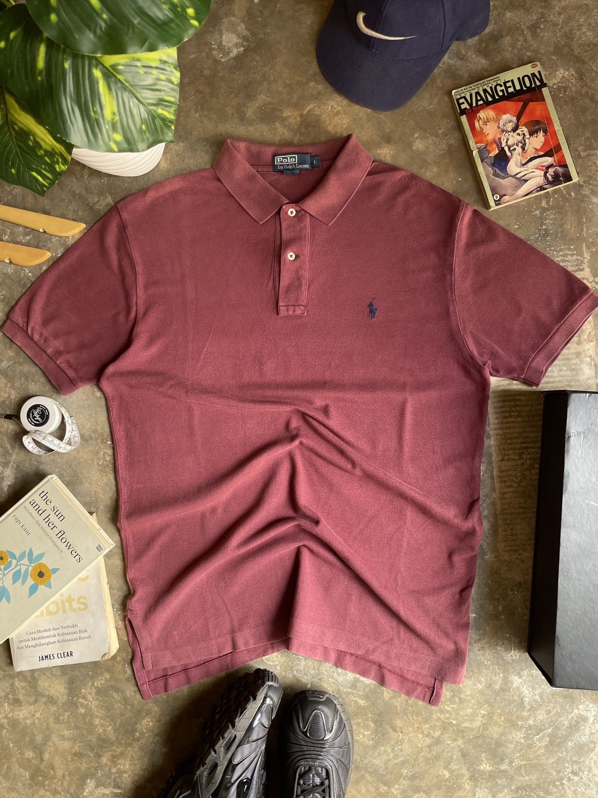 Polo Ralph Lauren Vintage 90s Polo Ralph Lauren Polo t-Shirt Gurgundy Size US L / EU 52-54 / 3 - 1 Thumbnail