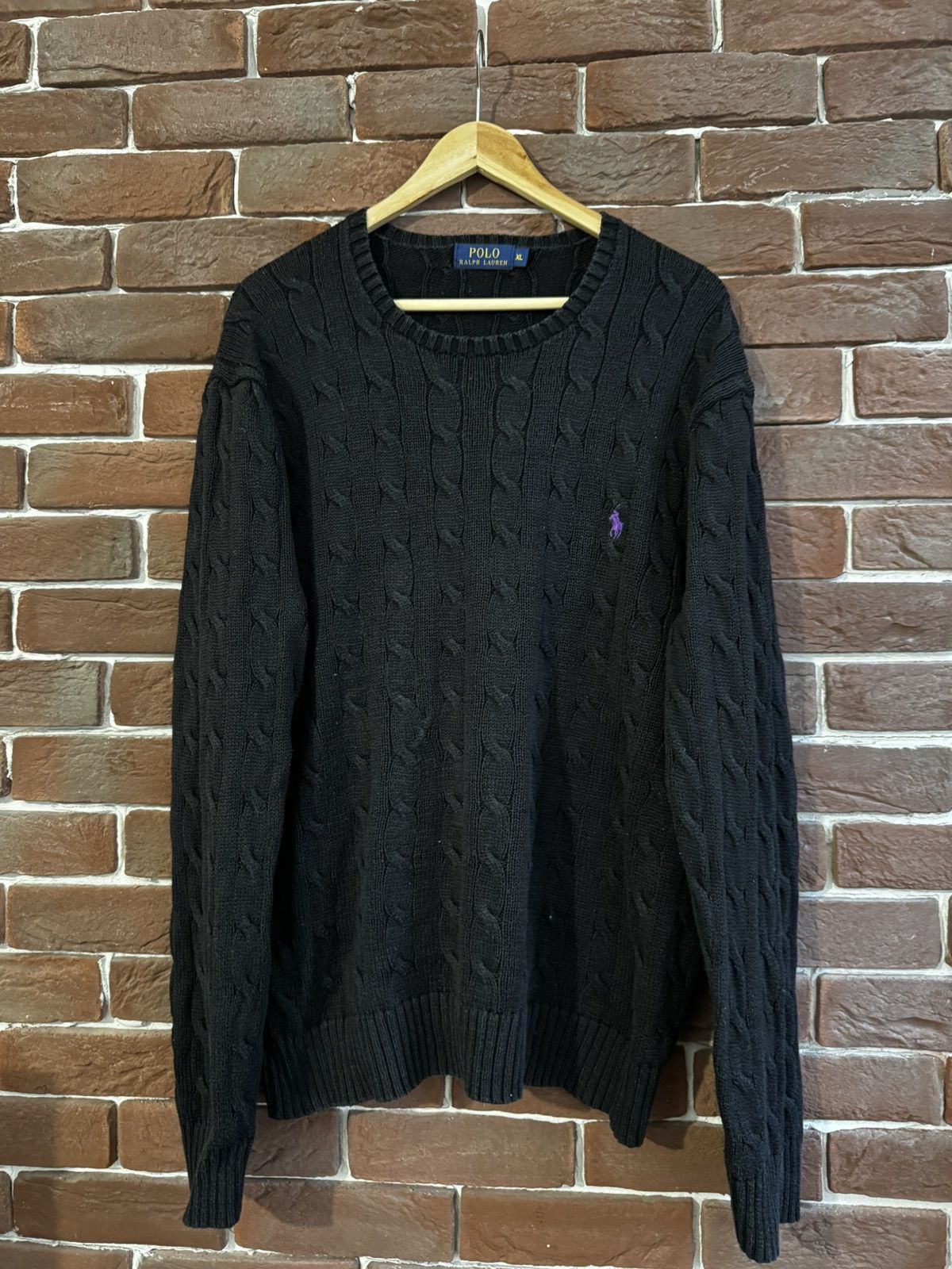 Polo Ralph Lauren Rare Polo Ralph Lauren Cable Knit Black Sweater Hype Y2K Size US XL / EU 56 / 4 - 1 Thumbnail