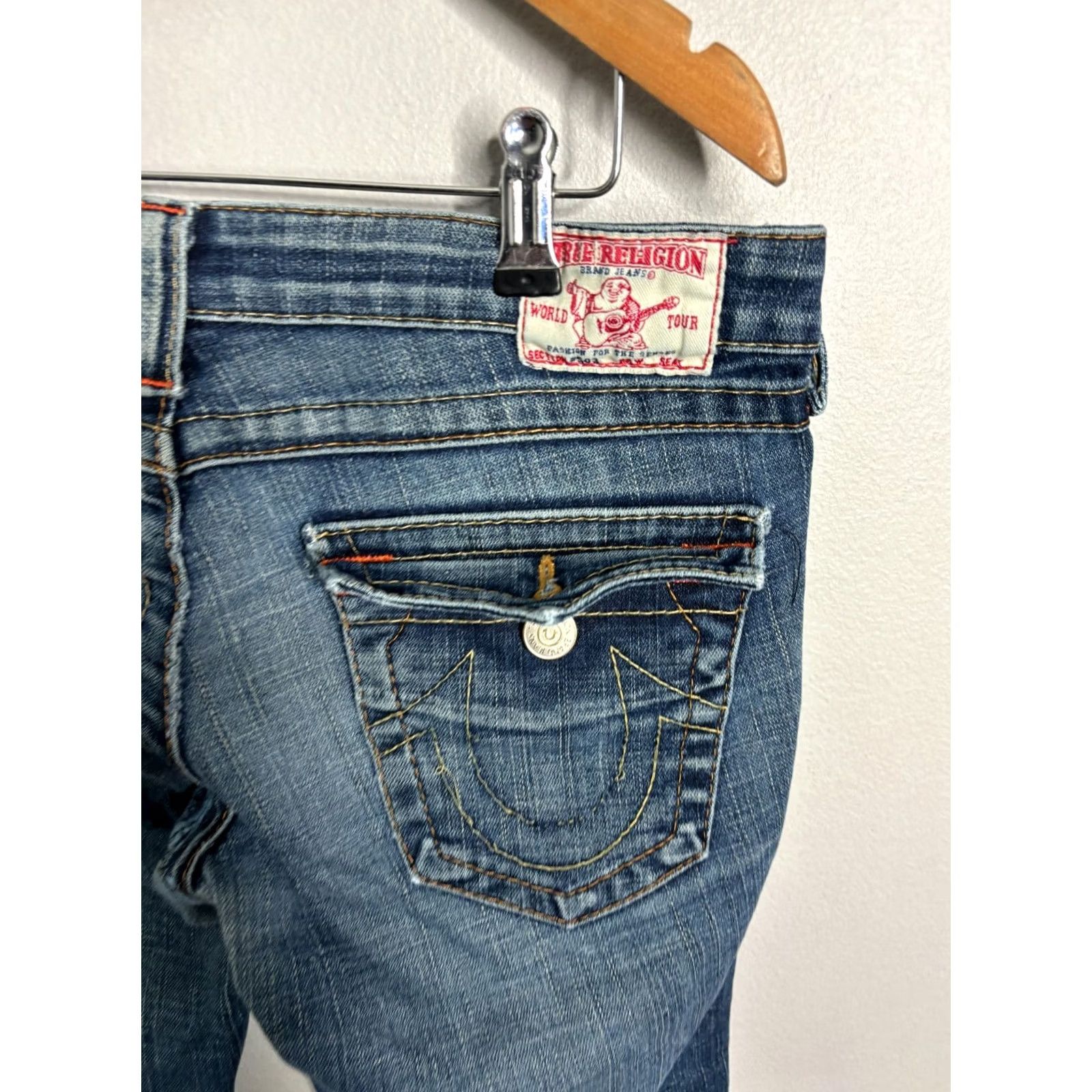 True Religion True Religion Bridget Low Rise Flare Jeans Women’s 29 Blue Denim 5-Pocket Bridget 7641 World Tour Size 29" - 2 Thumbnail