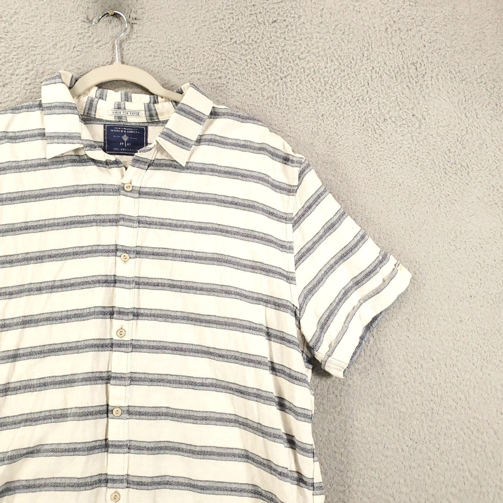 Scotch & Soda VINTAGE Scotch & Soda Linen Shirt Mens 2XL White Navy Striped Button Up Short Sleeve Collared 2XL Men's Shirt Size US XXL / EU 58 / 5 - 3 Thumbnail