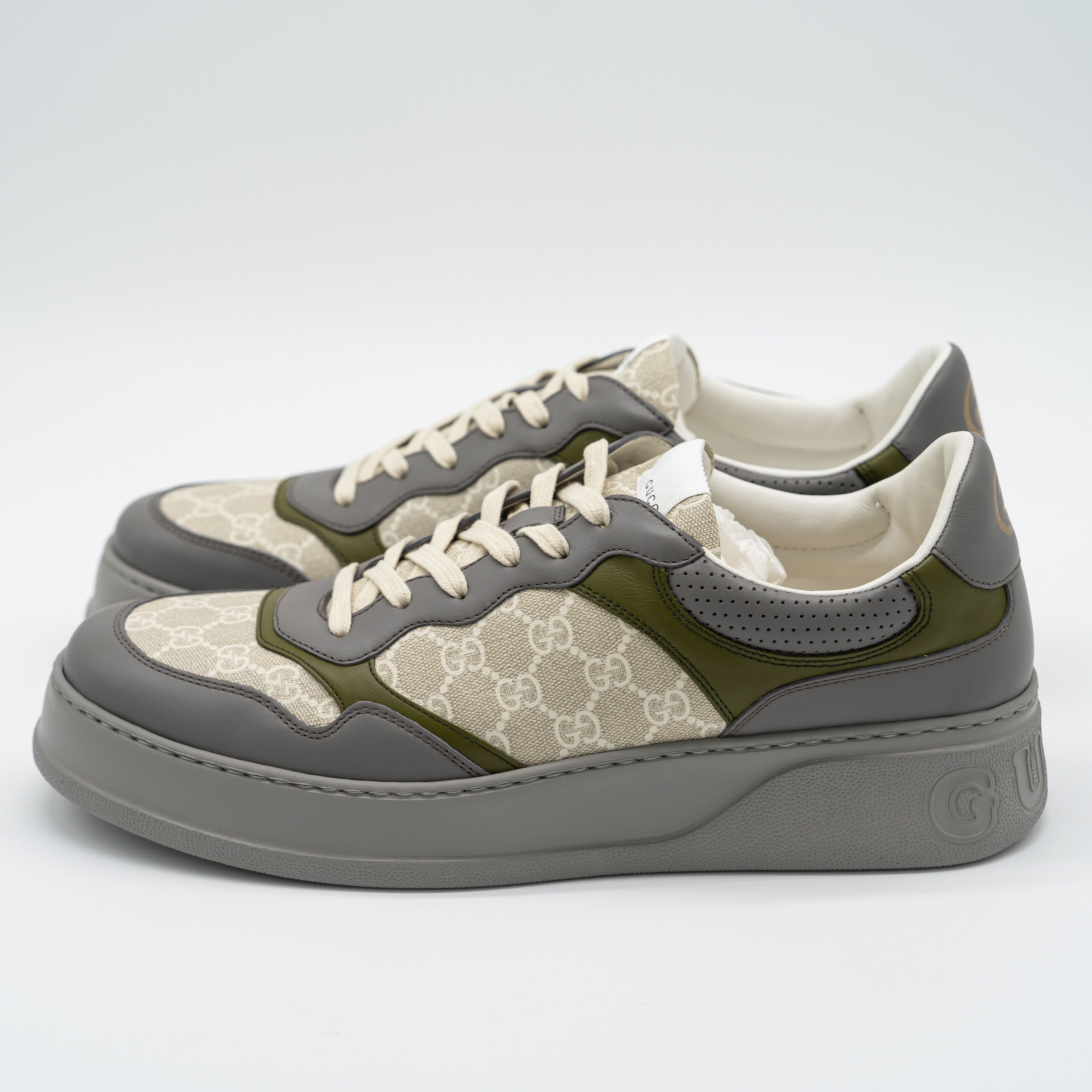 Gucci Gucci GG Chunky B Sneakers Green Beige Grey GG Leather Size US 15 / EU 48 - 4 Thumbnail