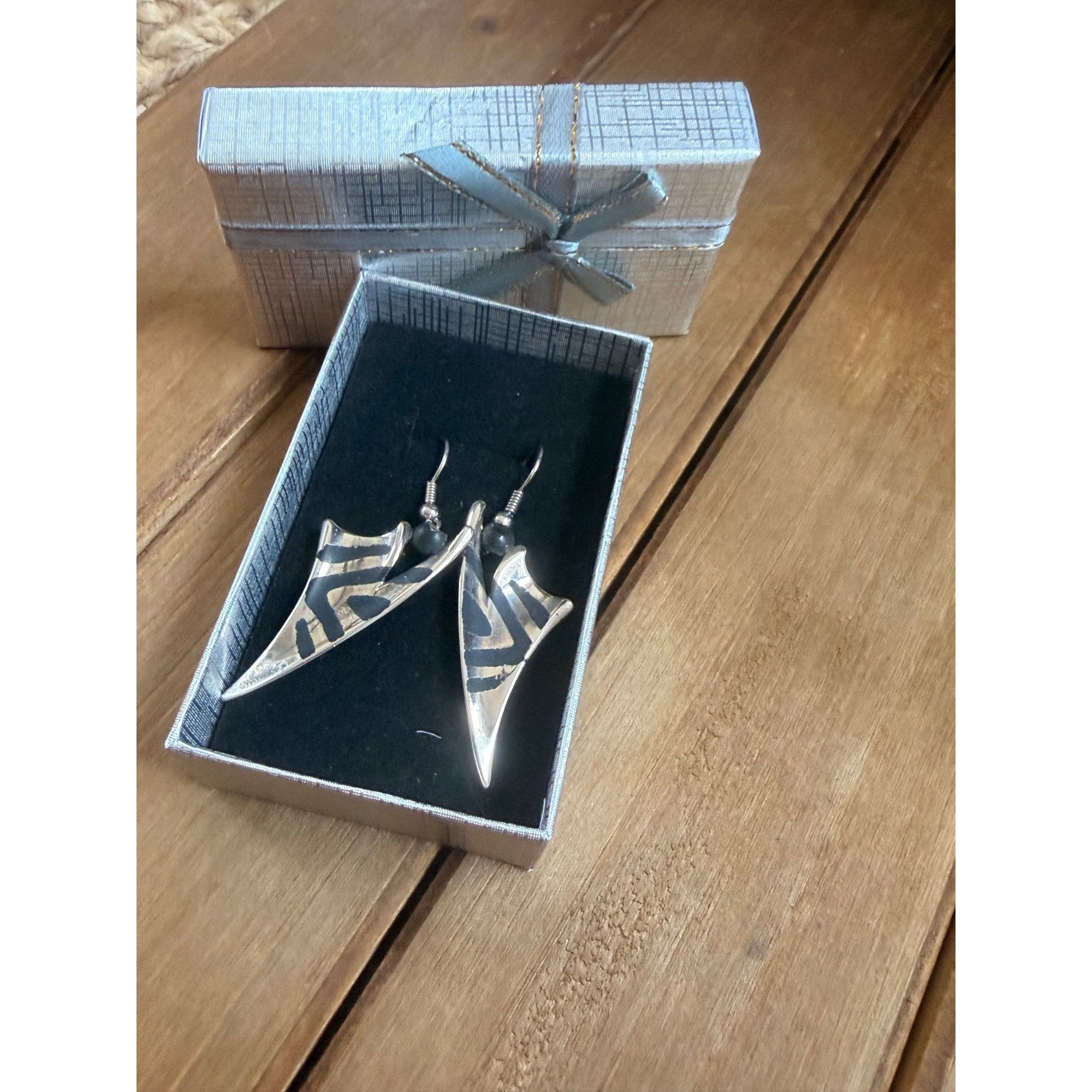 Other Abstract Silver Drop Earrings With Geometric Tribal Design & Size ONE SIZE - 2 Thumbnail