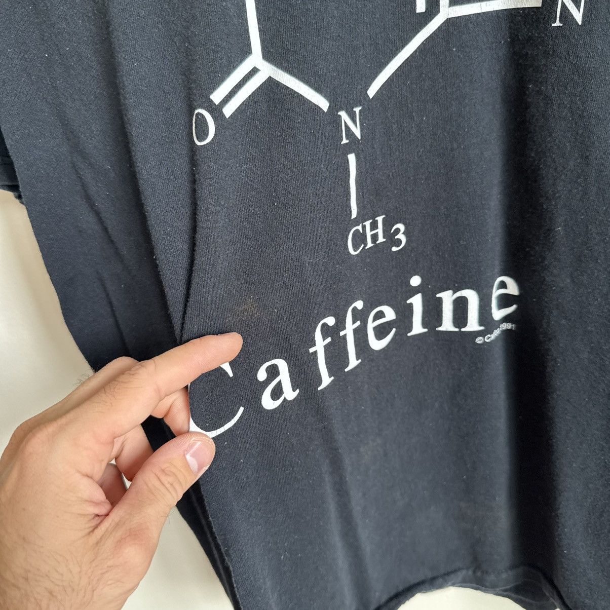 Vintage Jerzees Black Caffeine Molecule Science Graphic T-Shirt 1991 Size US M / EU 48-50 / 2 - 8 Thumbnail