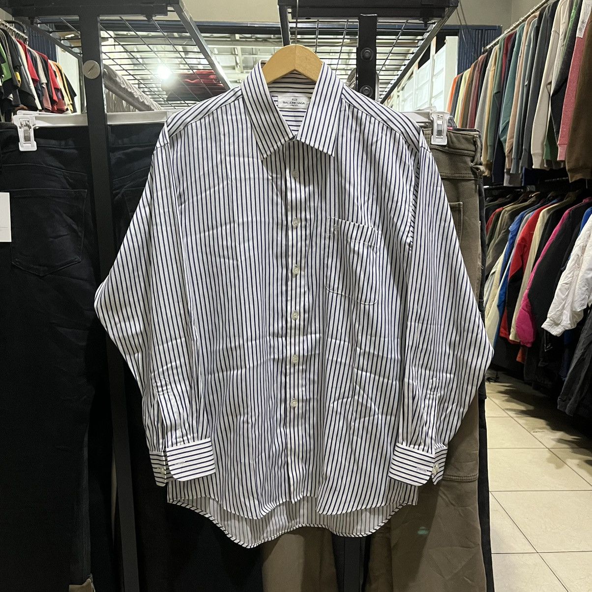 Balenciaga Vintage Balenciaga Striped Button Long Sleeve Shirt Size US L / EU 52-54 / 3 - 1 Thumbnail