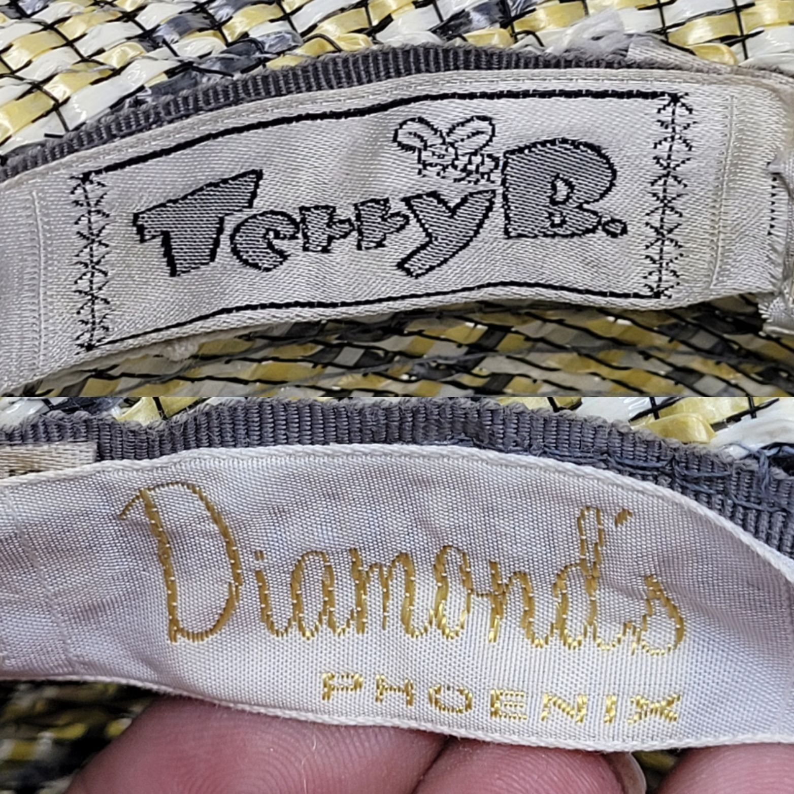 Vintage Vtg 60s Terry B. Womens Woven Straw Sun Hat Yellow Checkered Size ONE SIZE - 2 Thumbnail