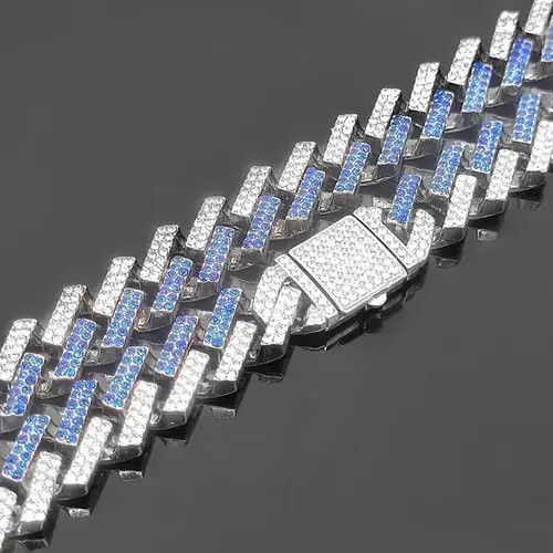 Jewelry × Vintage Iced Out Blue Pink Crystal Cuban Link Chain Necklace Size ONE SIZE - 2 Thumbnail