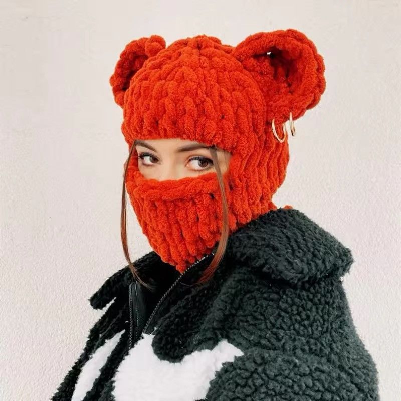 Japanese Brand Handmade Full Face Bear Ears Crochet Knitted Balaclava Hat Size ONE SIZE - 1 Thumbnail
