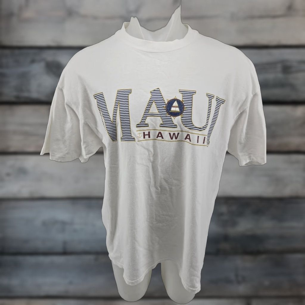 Hanes VINTAGE Maui Hawaii Men T-Shirt XL White Single Stitch Hanes Crew Neck Short Sleeve Size US XL / EU 56 / 4 - 1 Thumbnail