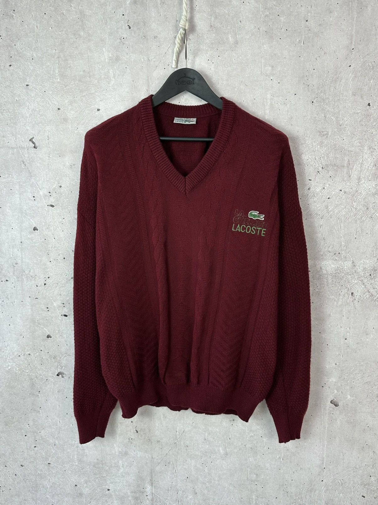Lacoste Chemise Made in France Knit Burgundy V-neck Sweater