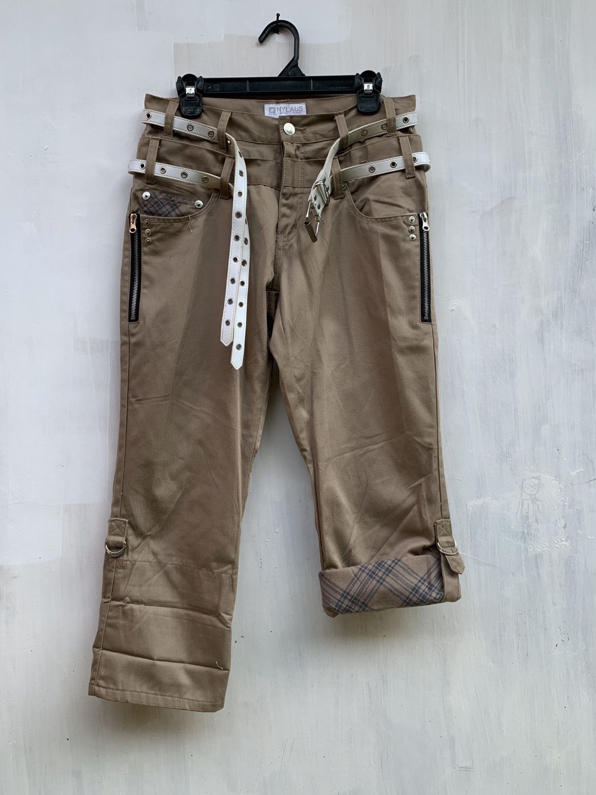 Japanese Brand Nylaus 3 quarter double waist rolled up pants with 2 belts Size US 31 - 2 Thumbnail