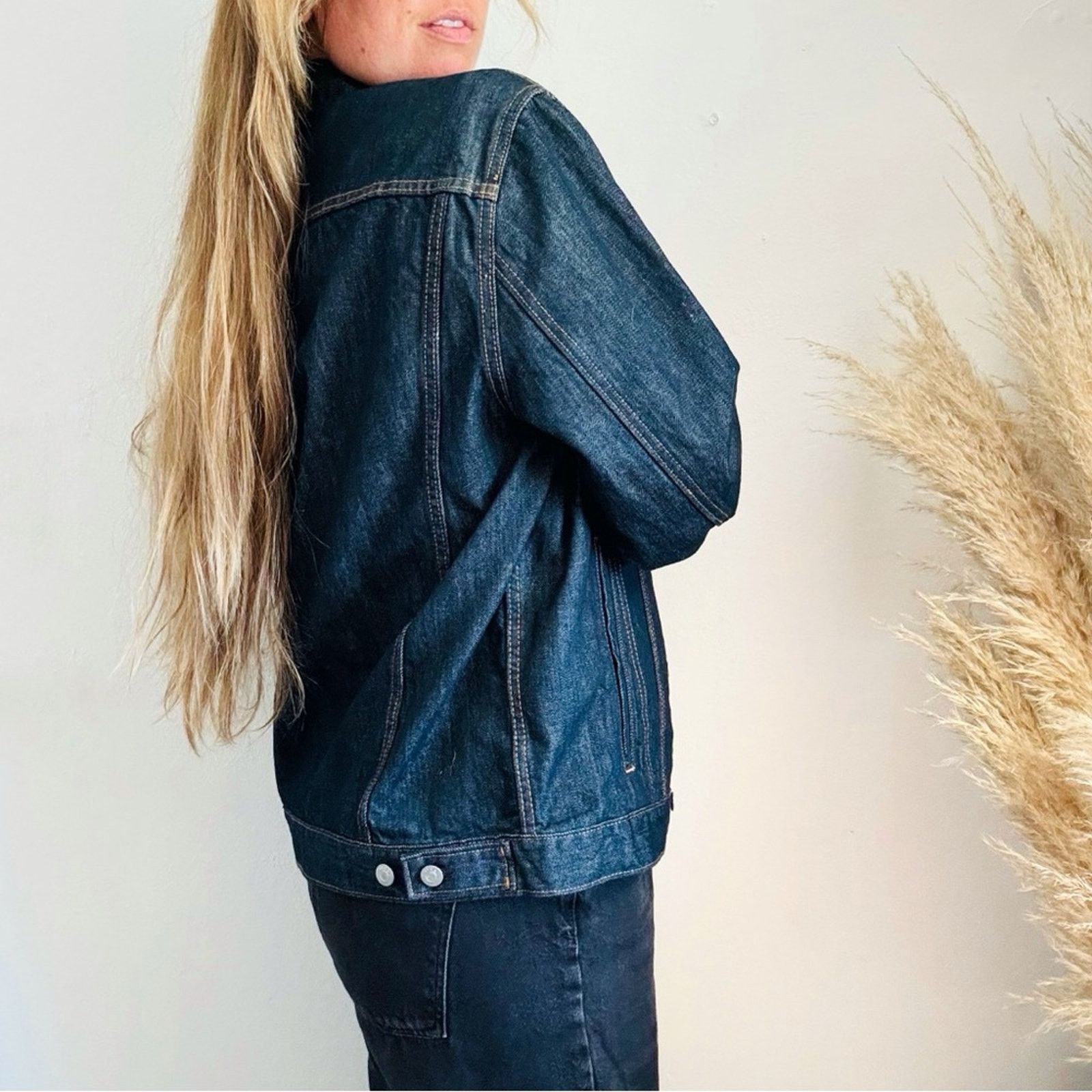 Gap GAP Oversized Navy Blue Silver Button $110 Denim Jean Jacket Size L / US 10 / IT 46 - 4 Thumbnail