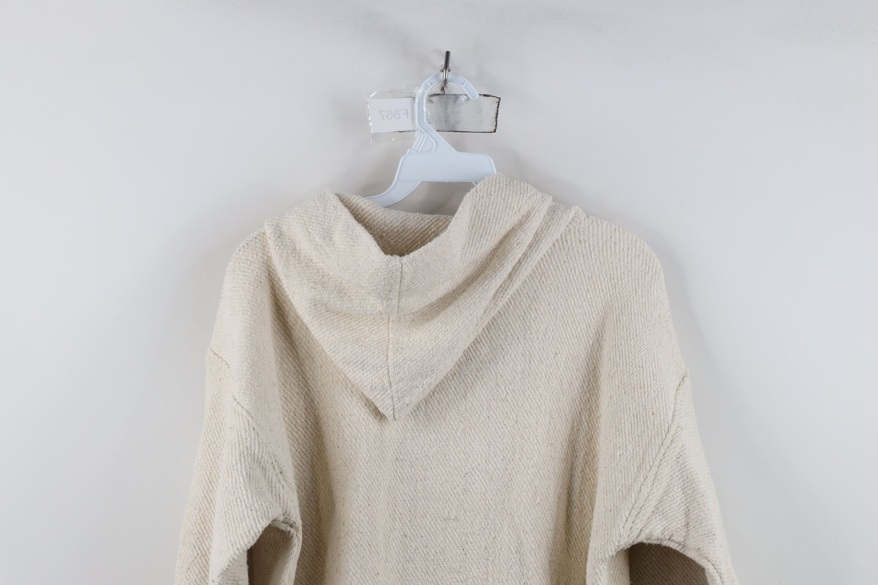 Vintage Vintage 90s Streetwear Knit Drug Rug Hoodie Sweatshirt Cream Size L / US 10 / IT 46 - 14 Thumbnail
