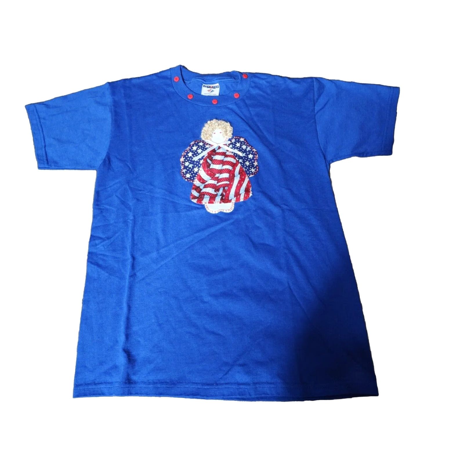Jerzees Vintage Adult M American Flag Quilt Angel USA Patriotic Grandma T Shirt Size US M / EU 48-50 / 2 - 2 Thumbnail