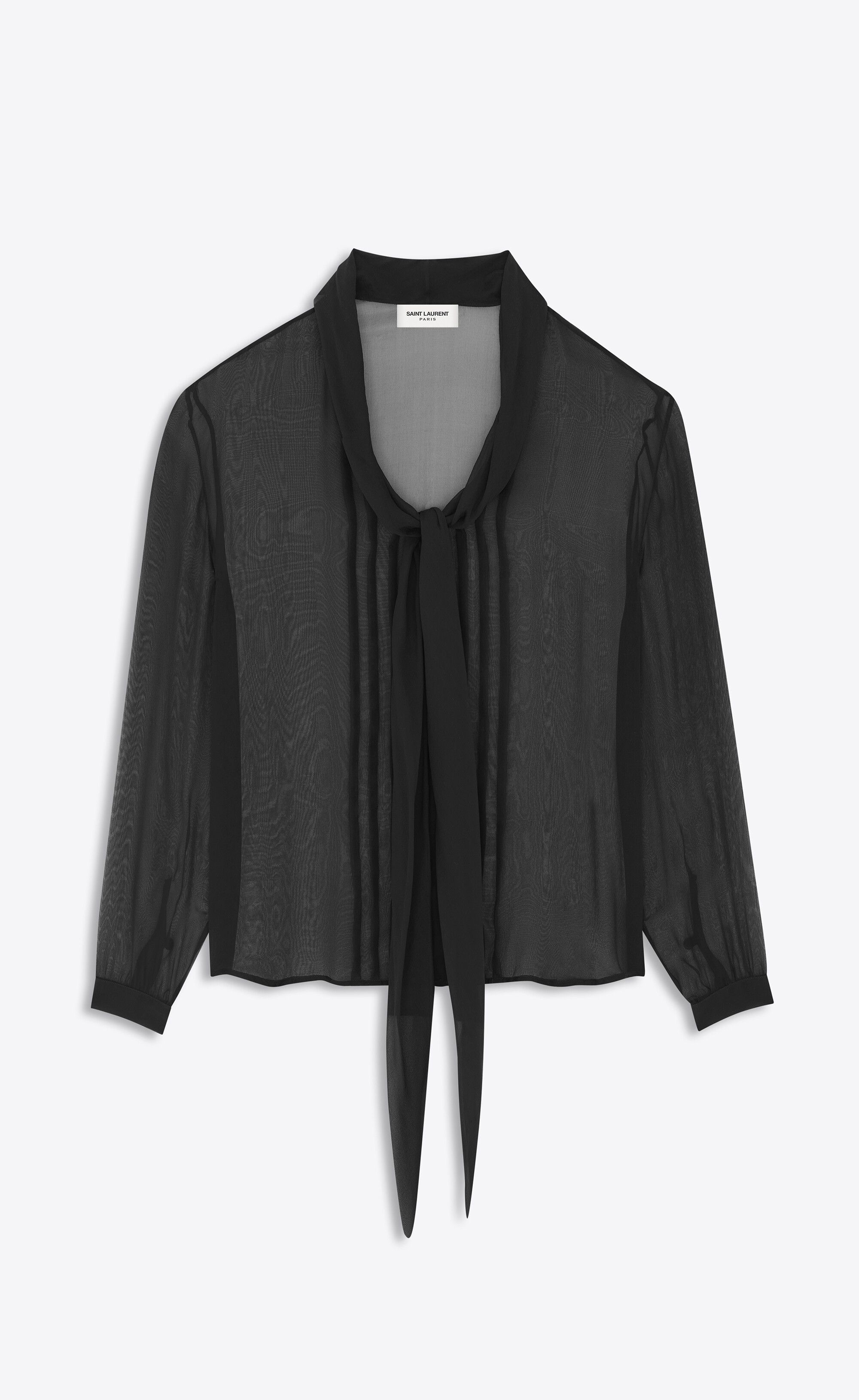 Saint Laurent Paris o1s1wg110125 745547 Lavallière-Neck Shirt in Silk Muslin Size US L / EU 52-54 / 3 - 3 Thumbnail