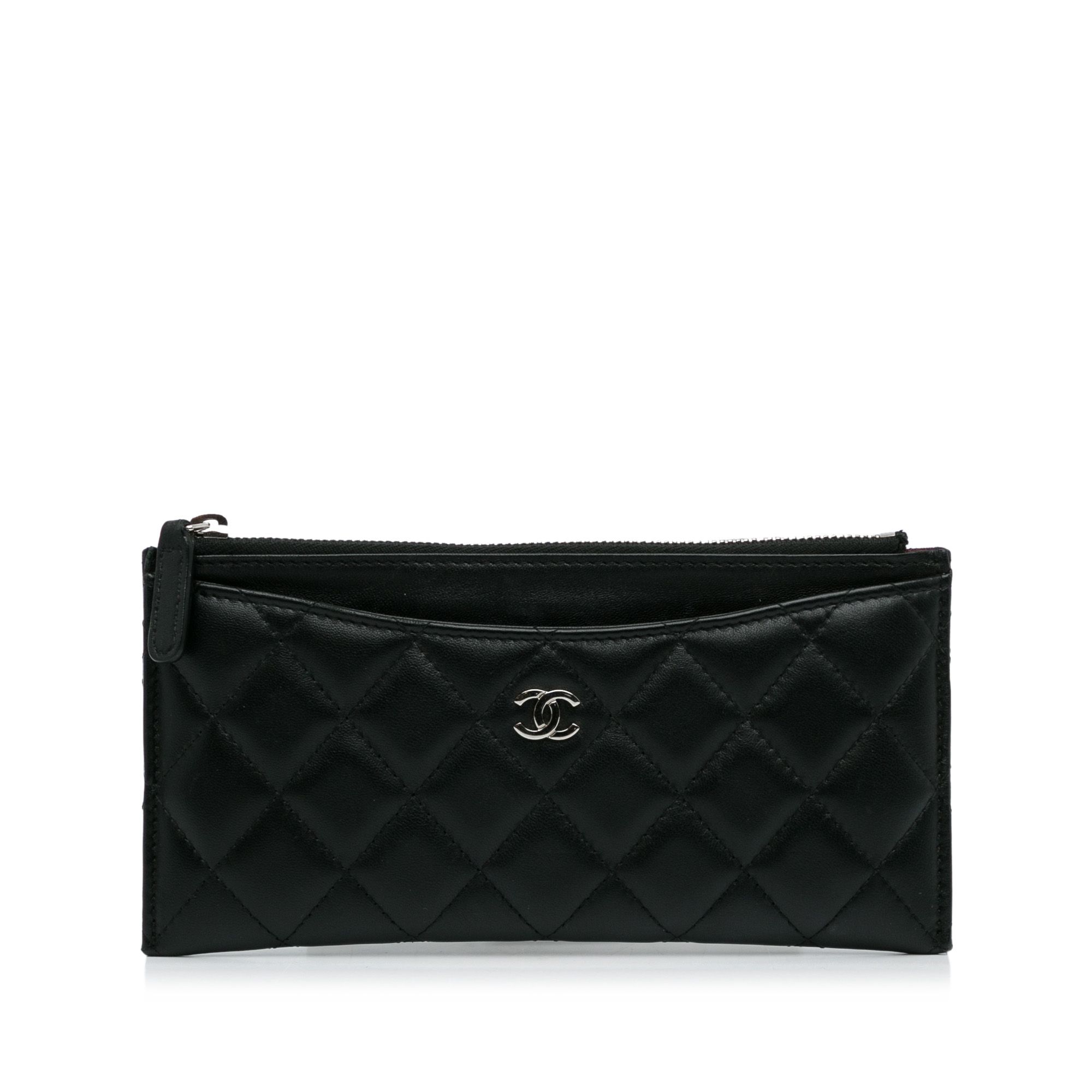 Chanel Black Quilted Caviar Long Zip Around L Gusset Wallet 1c512s